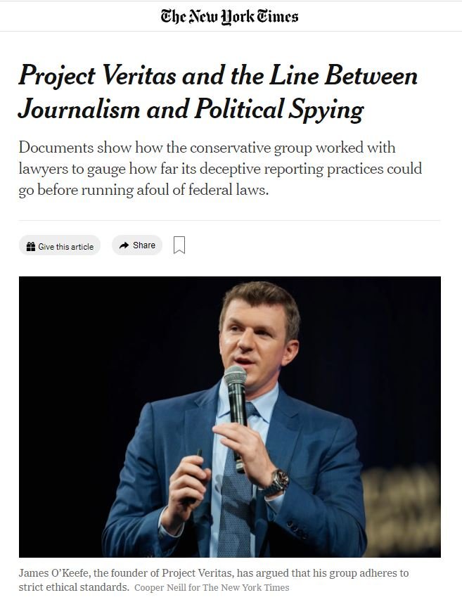 The New York Times released a breaking report on James O’Keefe and Project Veritas