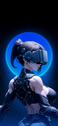 A CYBERPUNK GIRL USING THE FUTURE OF APPLE VISION PRO