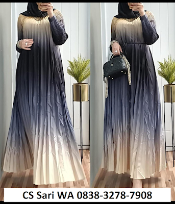 Dress plisket gradasi - Baju Muslim Gaya