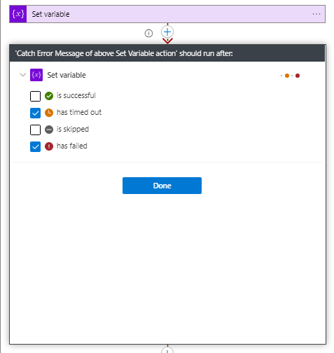 Configure Run after property for failed status