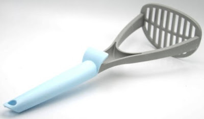The nylon head with this potato masher is ideal for nonstick pans.