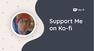 A ko-fi banner image that includes Zero's profile image, a white non-binary person in glasses, a red beanie, and a collared shirt. The text reads, "support me on ko-fi".