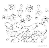 My Melody, Kuromi and My sweet piano coloring page