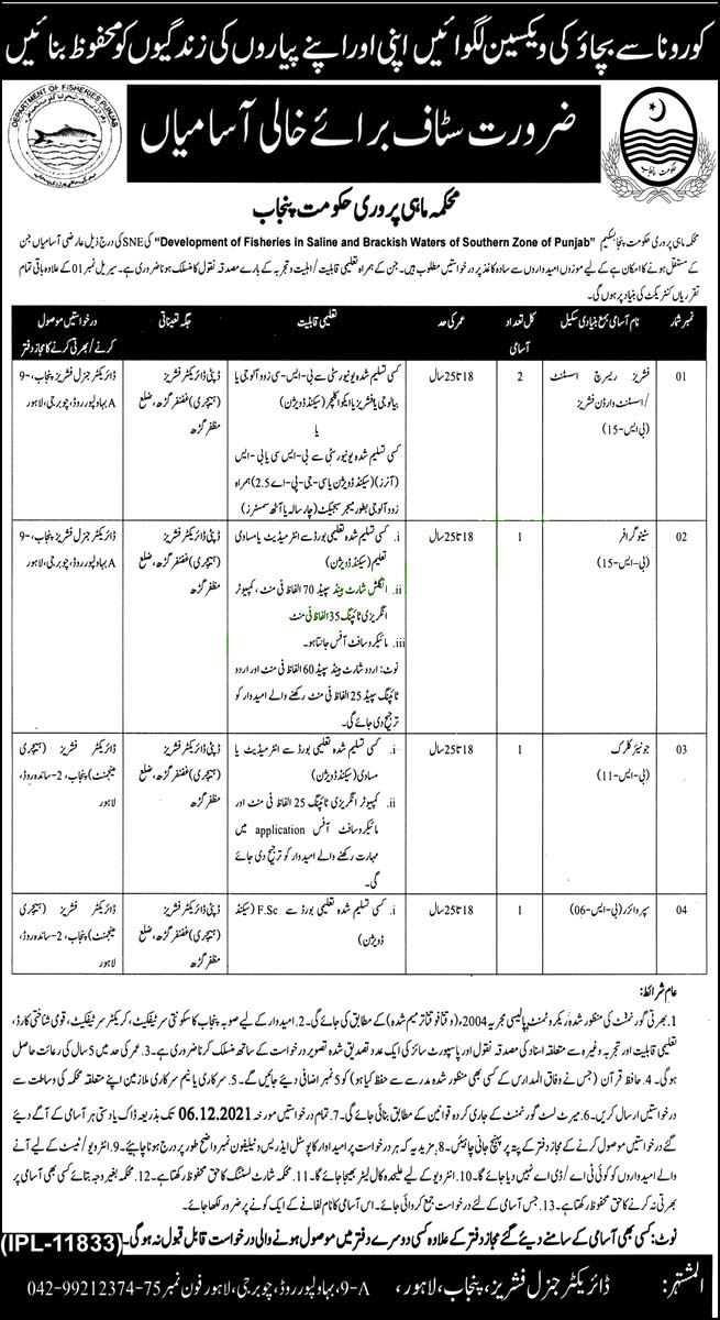 Punjab Jobs | Fisheries Department Punjab Latest  Jobs 2021 Latest Recruitment