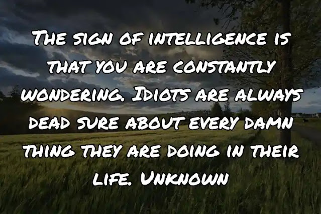 The sign of intelligence is that you are constantly wondering. Idiots are always dead sure about every damn thing they are doing in their life. Unknown