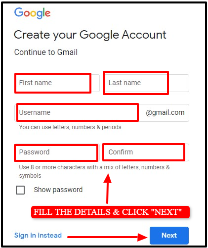 how to create new gmail account