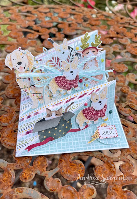 Christmas wishes coming from furry friends through a specially created fancy fold card by Andrea Sargent, Australia.
