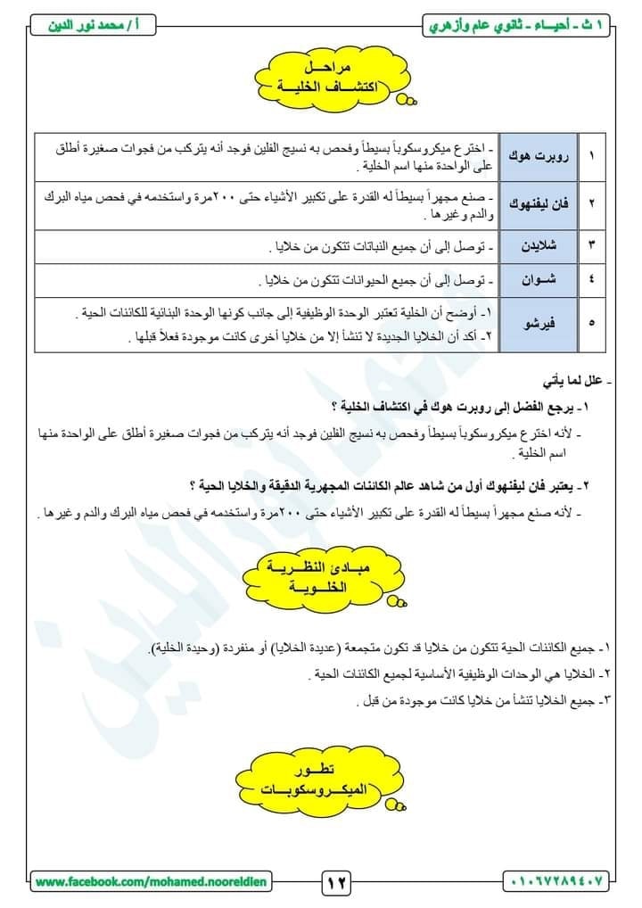 ملخص احياء اولي ثانوي ترم أول