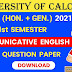 CU B.COM First Semester Communicative English (Honours and General) 2021 Question Paper With Answer | B.COM Communicative English (Honours and General) 1st Semester 2021 Calcutta University Question Paper With Answer