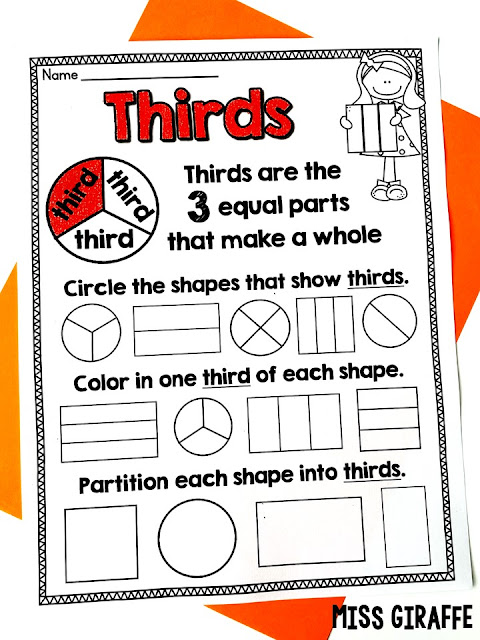 Fraction Thirds Worksheets