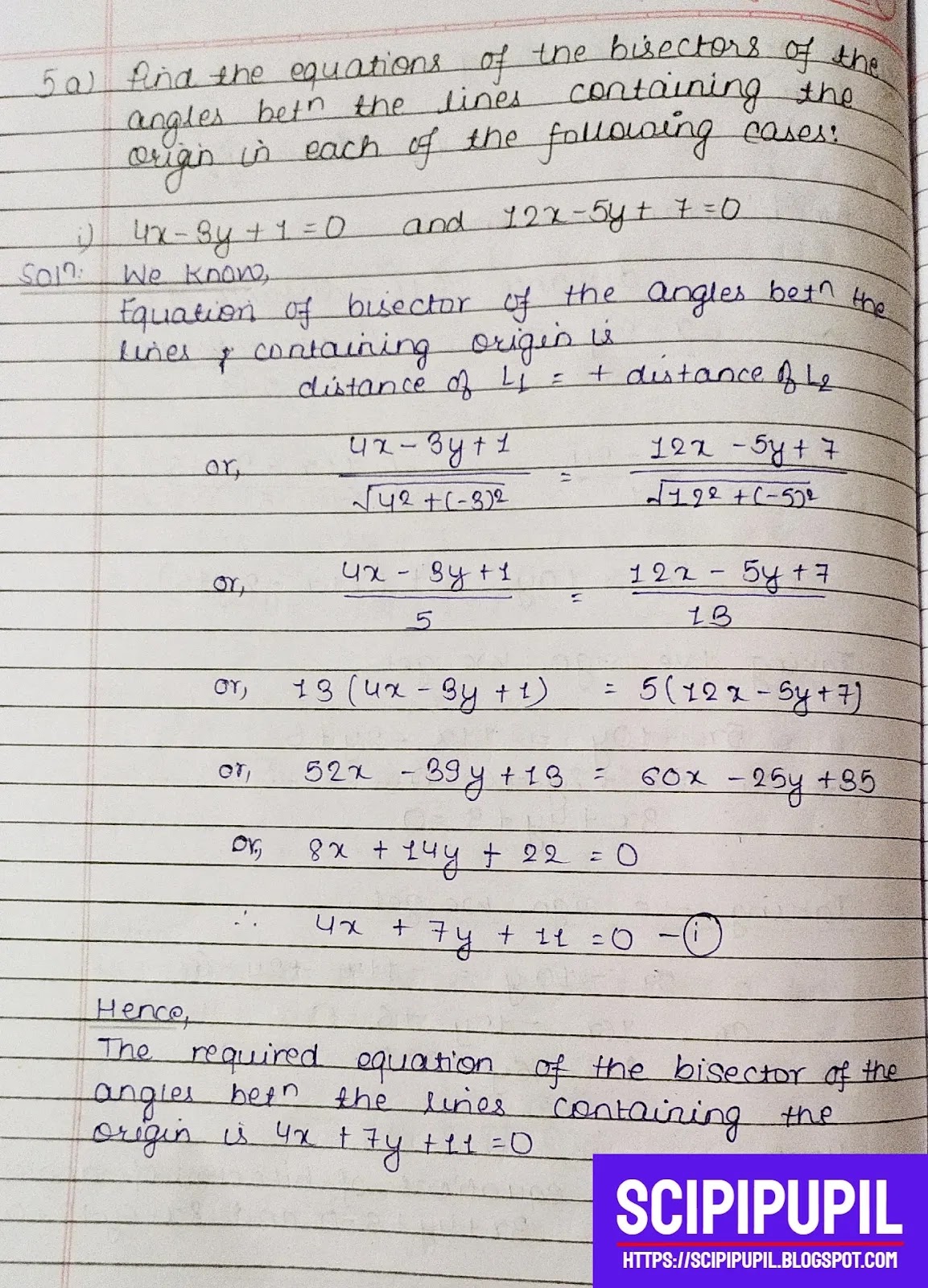 Grade 11 Analytical Geometry Exercise 2 Solutions | Basic Mathematics Grade XI by Sukunda Pustak Bhawan