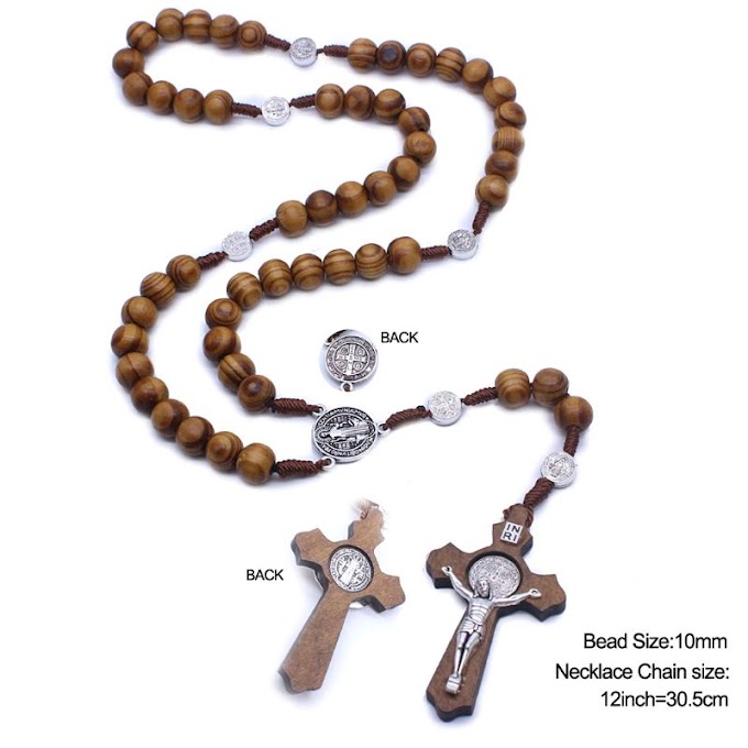 [ blackpinkpink.vn ] BLACK Fashion Handmade Round Bead Catholic Rosary Cross Religious Wood Beads Men Necklace Charm Gift