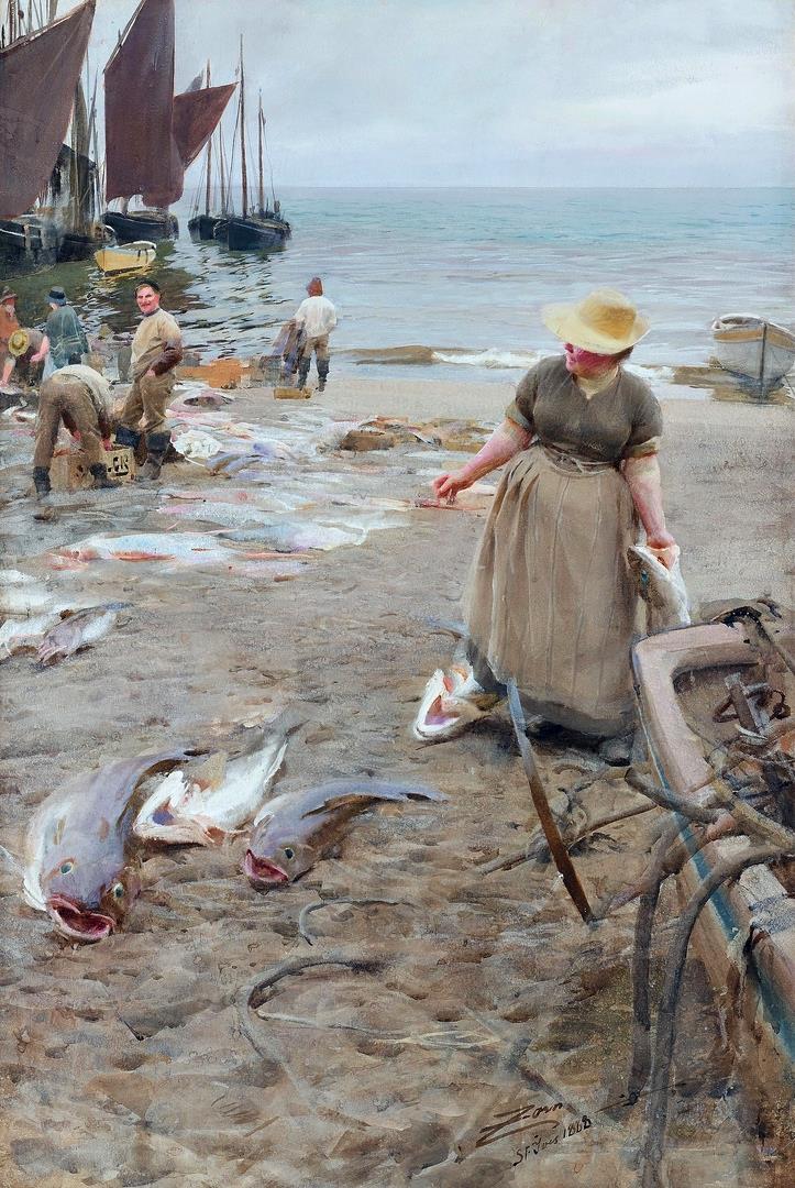 Anders Leonard Zorn | On the beach of St Ives Cornwall England, 1888