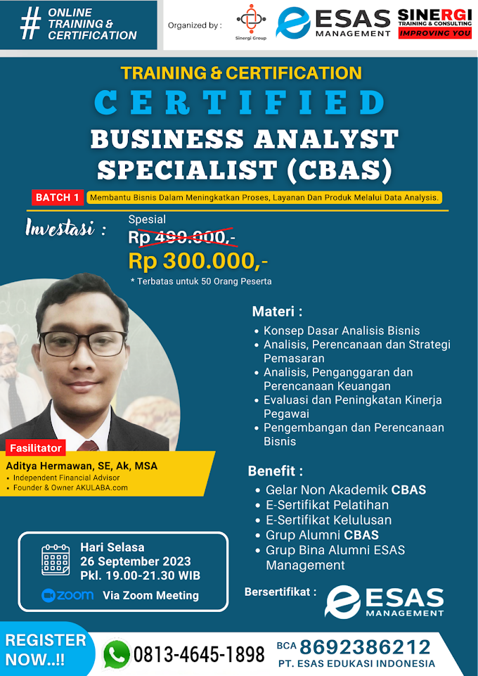 WA.0813-4645-1898 | Certified Business Analyst Specialist (CBAS) 26 September 2023