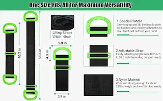 Adjustable Lifting Moving Straps -  1 Pack Furniture Moving Straps for Furniture Boxes Mattress Construction Materials and Heavy Supports Up to 600Lbs