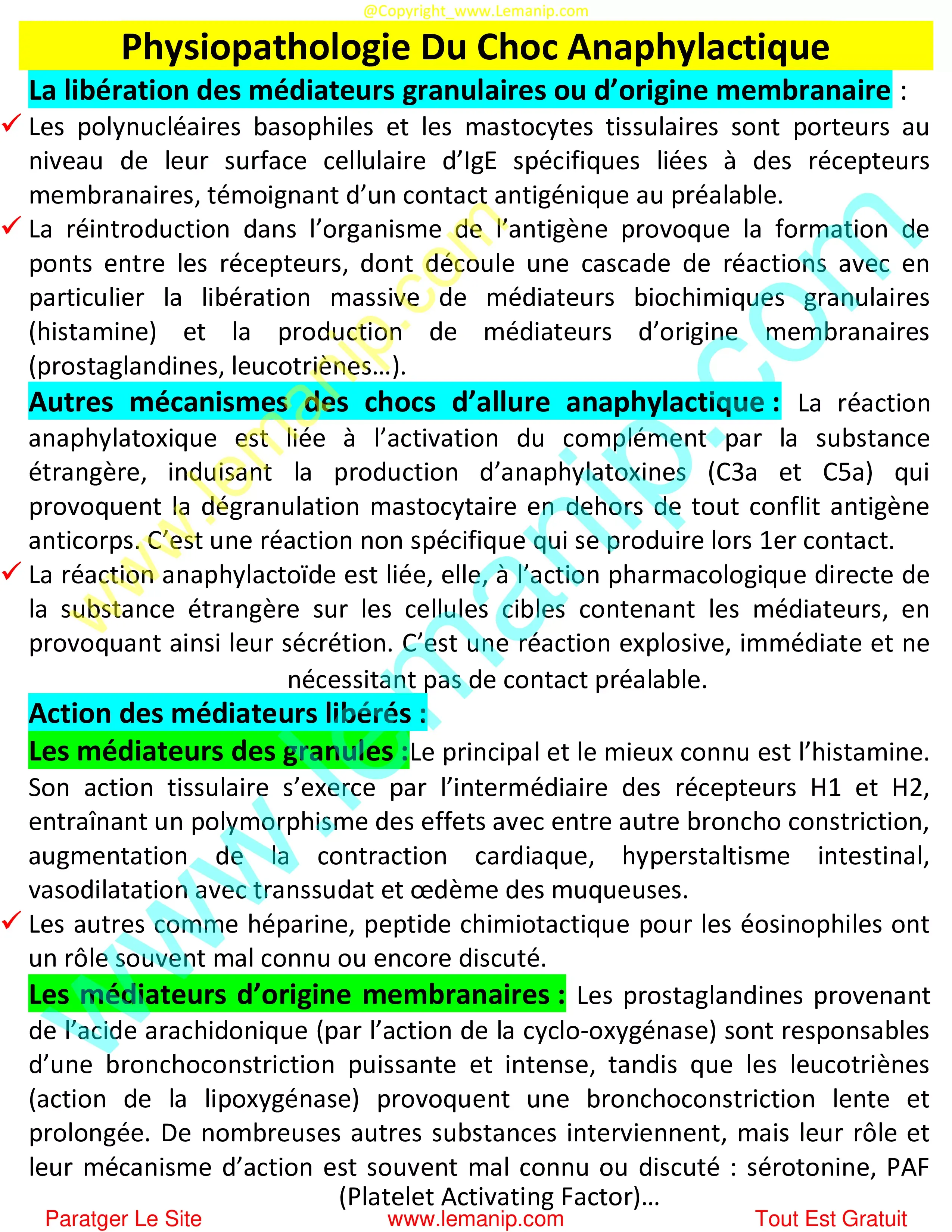 Physiopathologie Du Choc Anaphylactique