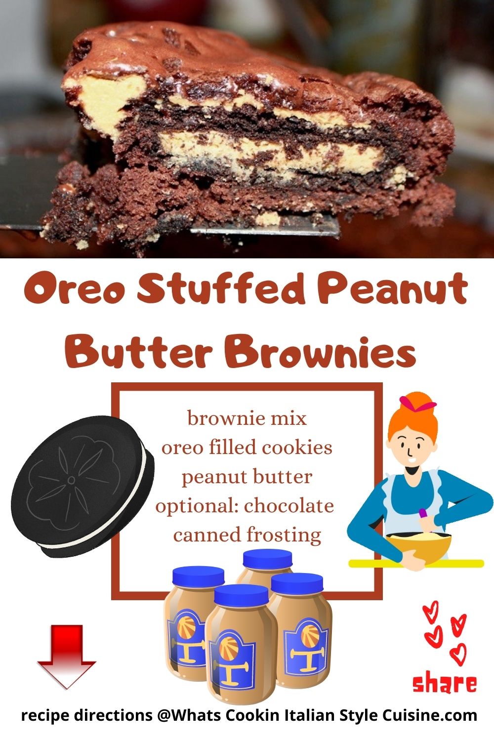 pin for later oreo stuffed brownies with peanut butter