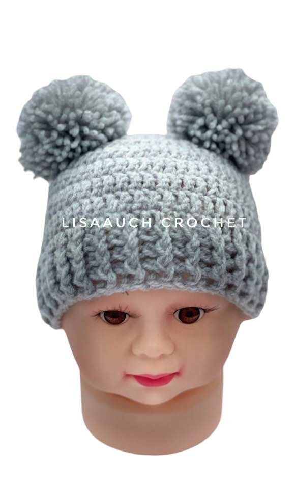 Easy Crochet Baby Hat Pattern for a Newborn (Ribbed brim and Double Pom Poms) 
