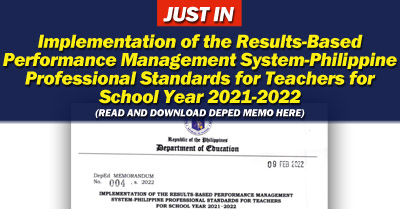Implementation of the Results-Based Performance Management System-Philippine Professional Standards for Teachers for School Year 2021-2022