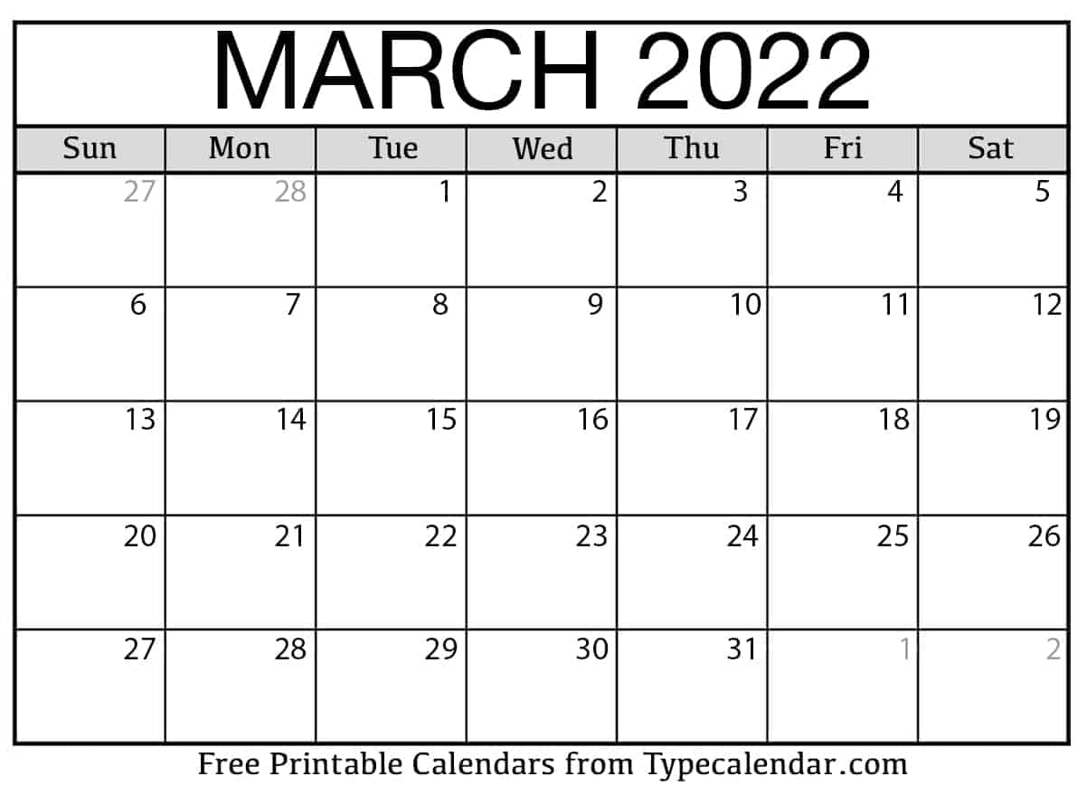 march 2022 calendar