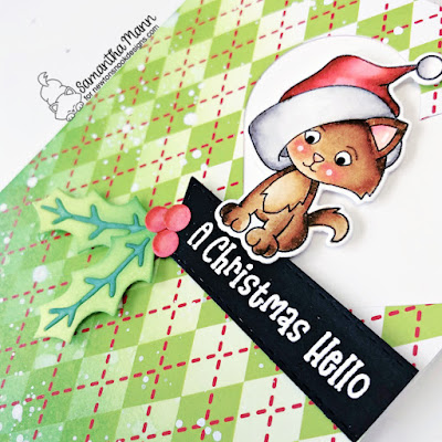 A Christmas Hello Card by Samantha Mann for Newton's Nook Designs, Christmas, Card Making, Distress Inks, Ink Blending, Die Cutting, Kittens #newtonsnook #newtonsnookdesigns #distressinks #christmascard #cardmaking