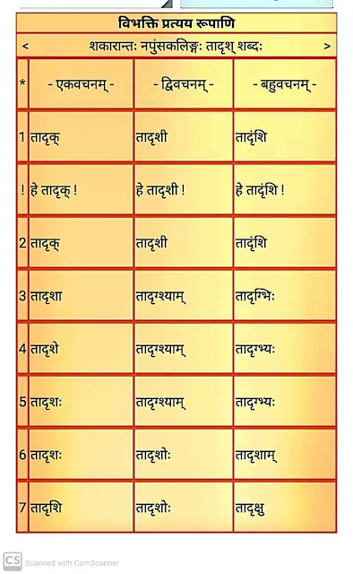 शकारान्त नपुंसकलिंग तादृश् शब्द