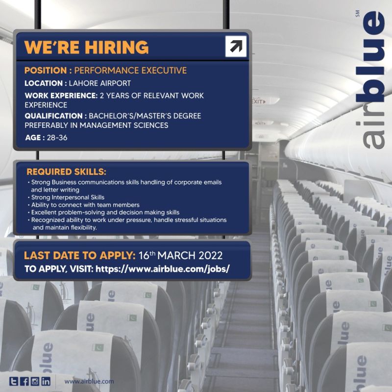 Air Blue Pakistan Jobs Performance Executive