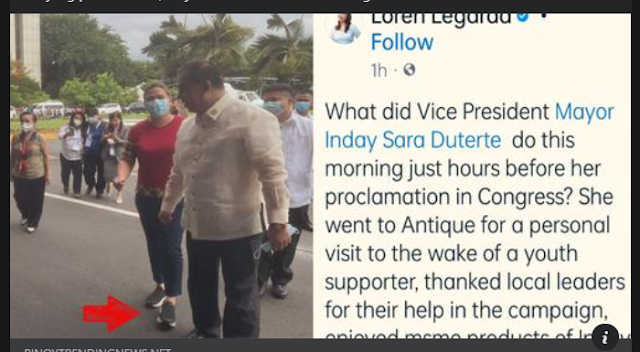 Senator-elect Loren Legarda's tweet explains why VP-elect Sara Duterte arrived in Batasan for the proclamation on her running shoes