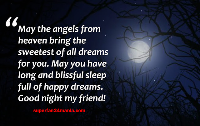 May the angels from heaven bring the sweetest of all dreams for you. May you have long and blissful sleep full of happy dreams. Good night my friend!