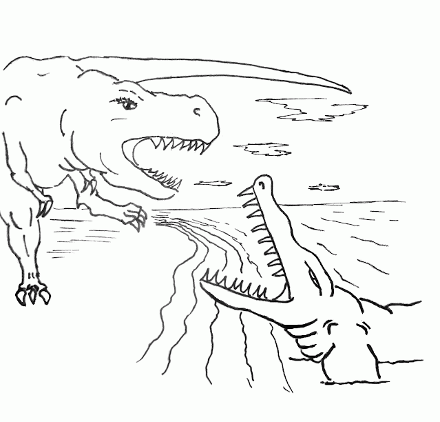 Fighting dinosaurs coloring pages for kids