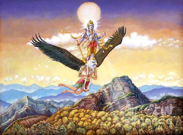 Garuda taking Krishna to Badrikashrama