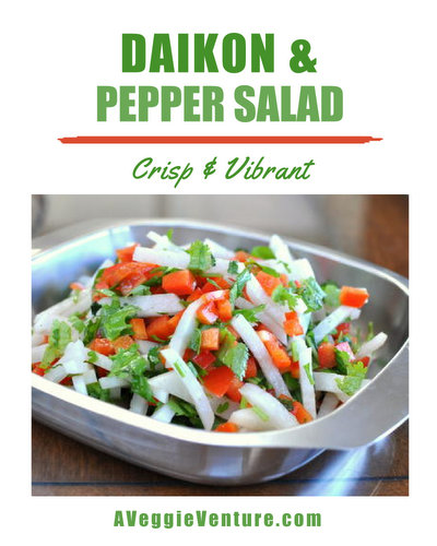 Daikon & Pepper Salad, another healthy vegetable salad ♥ AVeggieVenture.com. Crisp, fresh, vegan.