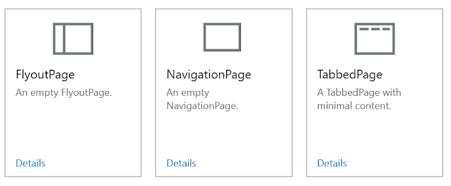 FlyoutPage, NavigationPage, & TabbedPage options in the wizard