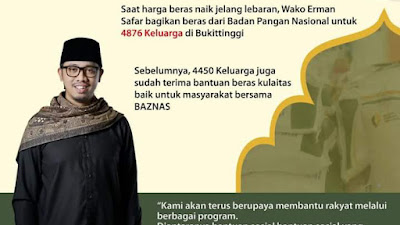 Bang Wako Salurkan Beras Untuk 4.876 keluarga di Bukittinggi.