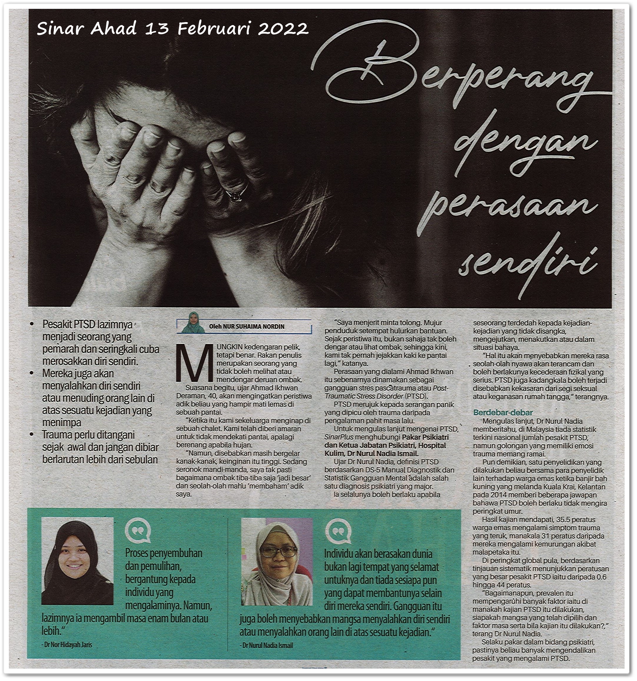 Berperang dengan perasaan sendiri - Keratan akhbar Sinar Ahad 13 Februari 2022