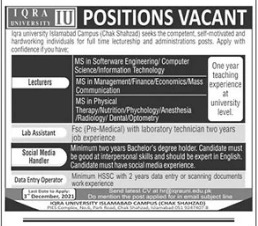 Iqra University Islamabad Jobs 2021 | Latest Job in Pakistan