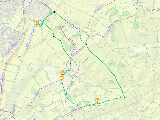 Map for Walk 168: Baldock SE Loop Created on Map Hub by Hertfordshire Walker Elements © Thunderforest © OpenStreetMap contributors There is an interactive map below these directions