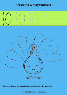 count nd trace worksheets, thanksgiving count and trace worksheets, turkey feathers count and trace worksheets