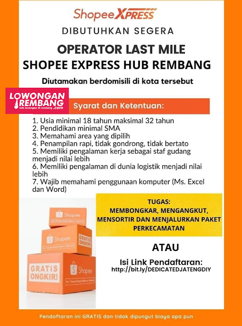 Lowongan Kerja Operator Last Mile Shopee Express Hub Rembang
