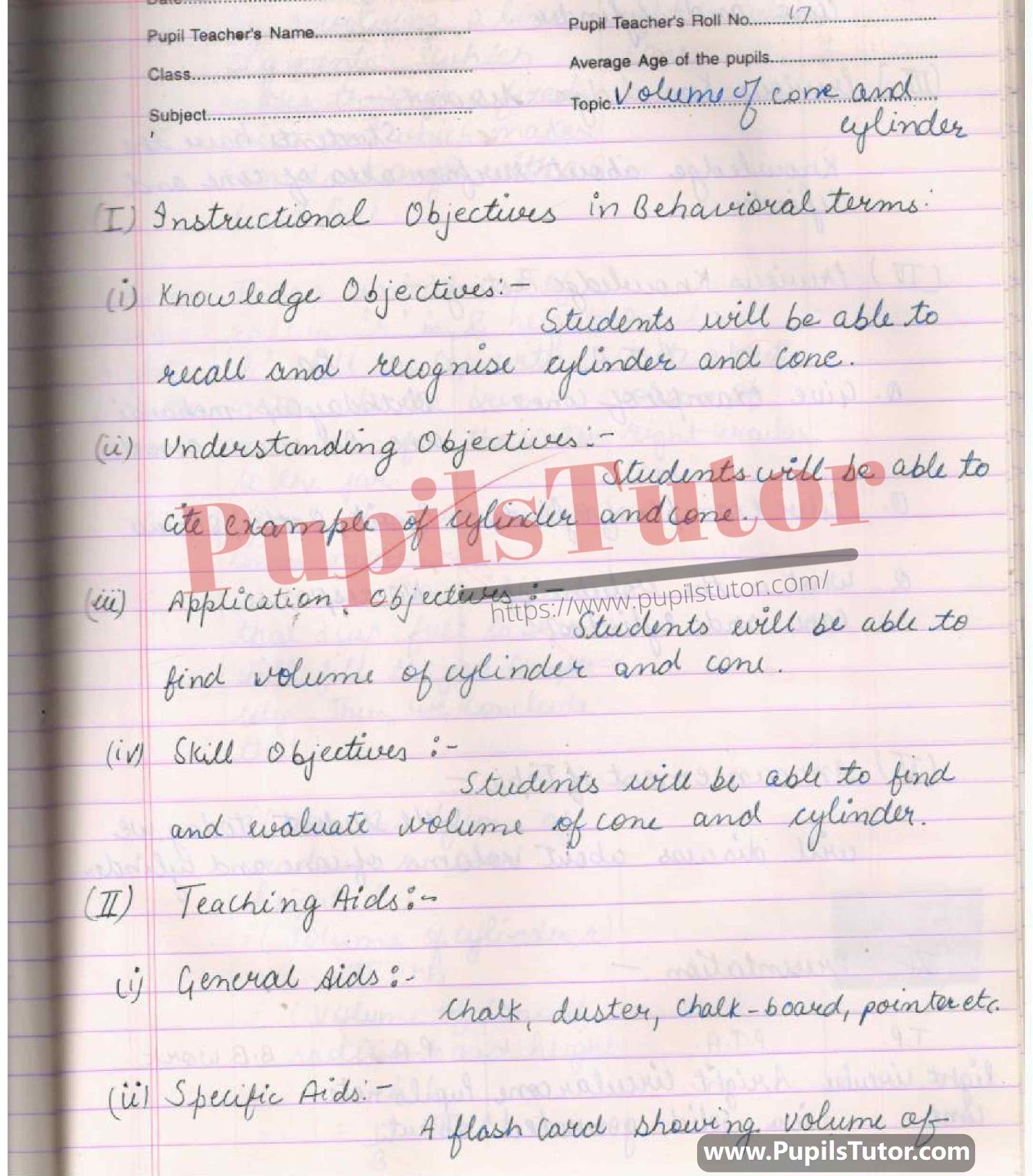 Mathematics Lesson Plan For Class 7, 8 And 9 On Right Circular Cone And Cylinder – (Page And Image Number 1) – Pupils Tutor