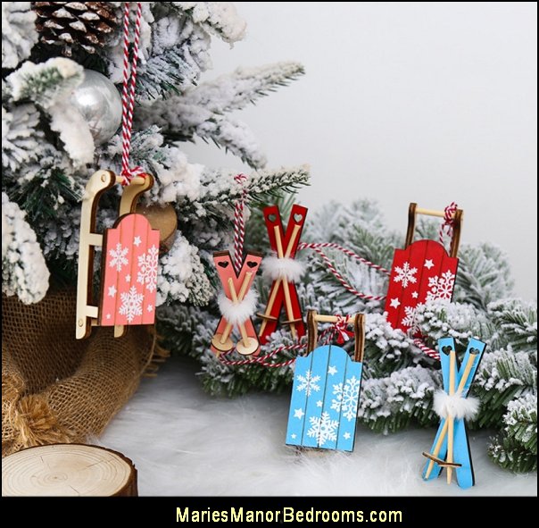 ski ornaments Decorative Skates Wooden Sleigh  Christmas Tree Decorations winter snow christmas decorations