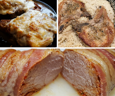Smothered Pork Chops with Caramelized Onions and Provolone, Pork Chops and Rice, Bacon Wrapped Pork Loin