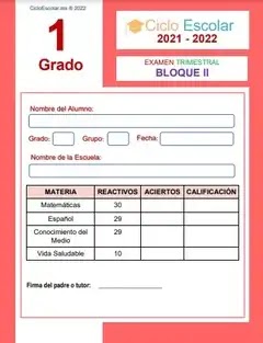 Examen Trimestral Bloque 3 Primer grado 2021-2022