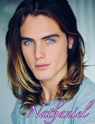Long haired pretty young man with blue eyes the caption reads Nathaniel