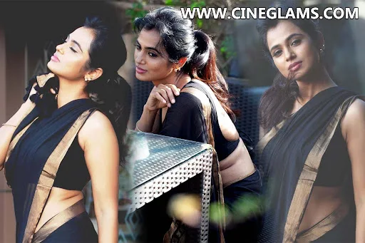 Actress Ramya pandian black saree glam photoshoot