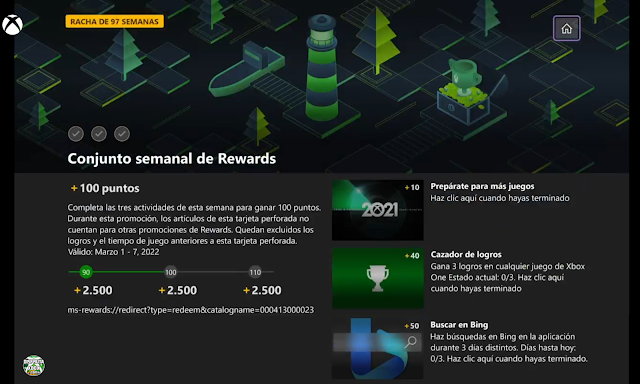 Conjunto semanal de Rewards: 100 puntos