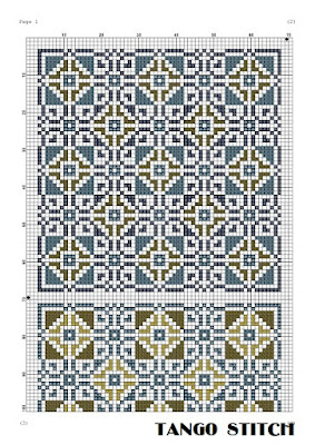 Gold blue ornament cross stitch sampler pattern