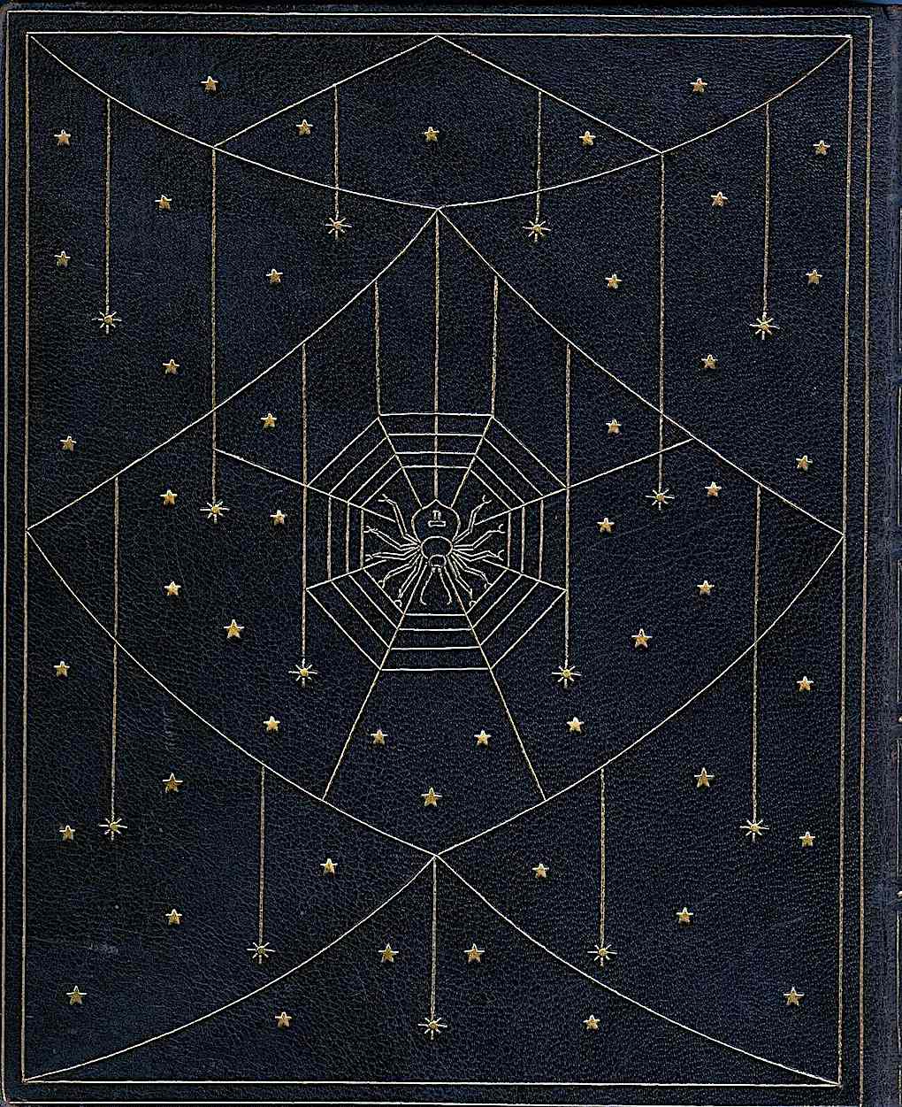 a 1912 book binding, a spider and web