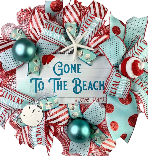 Coastal Gone to the Beach Santa Christmas Wreath