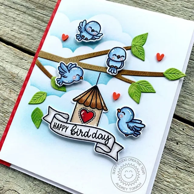 Sunny Studio Stamps: Out On a Limb Card by Audrey Tokach (featuring Little Birdie)